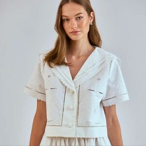 Hunter Bell Birdie Top in White Embriodery Size Medium